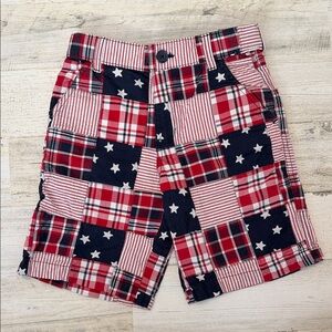 Gymboree Red, White & Navy Patchwork Plaid Boys' Shorts